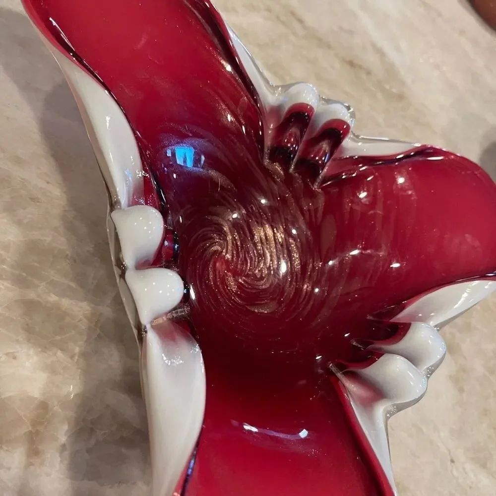 Vintage Murano glass Red with gold ashtray candy dish